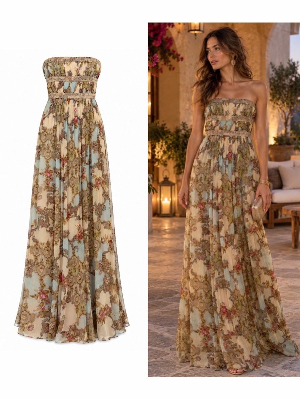 David Meister Floral Silk Strapless Gown 12 Y2K Vintage Formal Wedding Prom 🟠